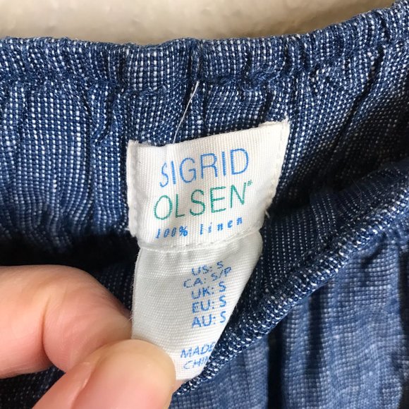 Sigrid Olsen Blue Wide Leg Lagenlook 100% Linen Cropped pants - Picture 3 of 8